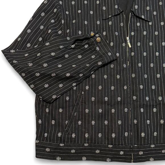 Vintage 90s Chico’s Design Linen Blend Jacket Sz L / 2 Black White Boho Full Zip - Picture 7 of 11